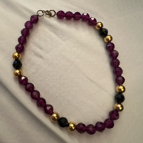 Handmade beaded purple black and gold necklace - Picture 4 of 4